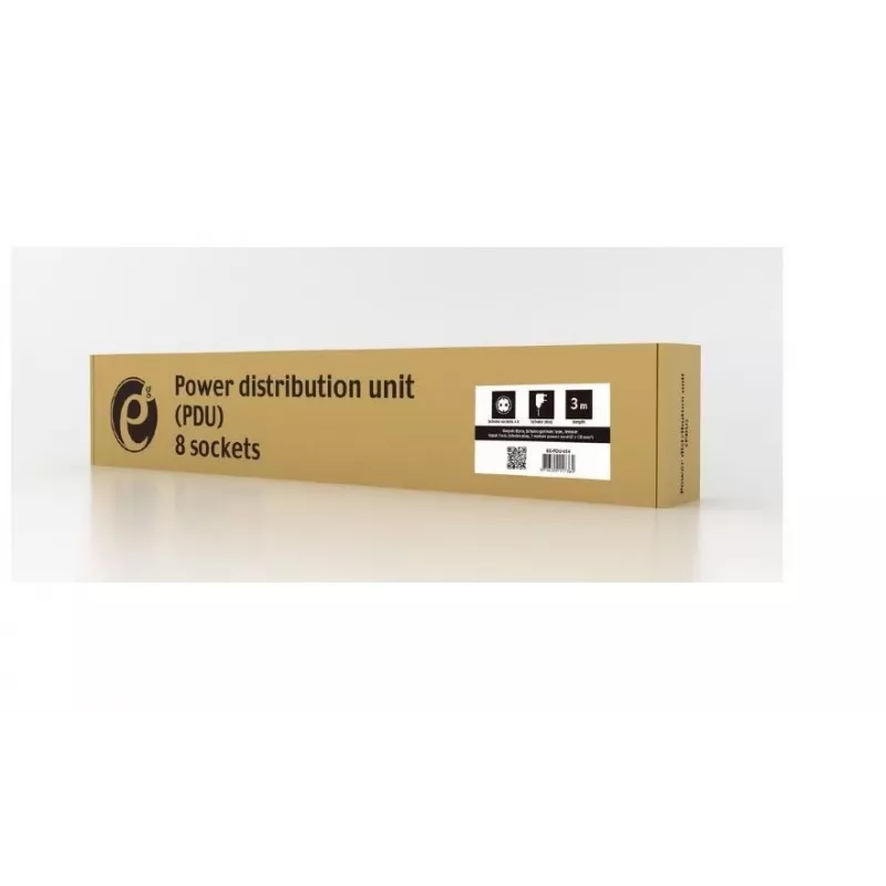 Stromverteilereinheit GEMBIRD EG-PDU-014 — 8× Typ-F-Steckdosen, 16 A, 3 m Kabel, 1U Rack, 3680 W, schwarz