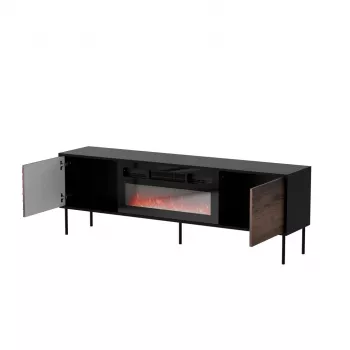 TV-Schrank cama meble CORTINA 180x40x60 cm schwarz/nussbaum mit Schwarz elektrischem Kamin
