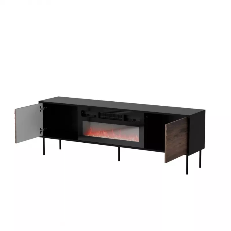 TV-Schrank cama meble CORTINA 180x40x60 cm schwarz/nussbaum mit Schwarz elektrischem Kamin
