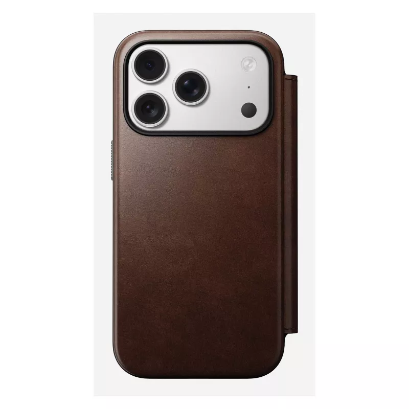 Handyhülle Nomad Modern Leather Folio für iPhone 17 Pro, Leder/Aluminium, 16 cm (6,3 Zoll) braun, 4 Kartenfächer