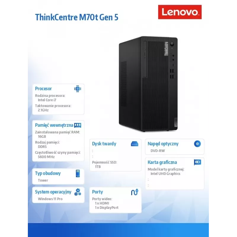 Computer ThinkCentre M70t G5 i7-14700 16GB 1TB INT DVD W11Pro