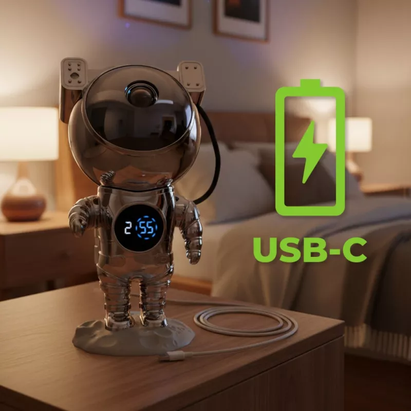 Hawk HW-STAR02 Astronaut Star Projector mit Uhr Ghrome Edition