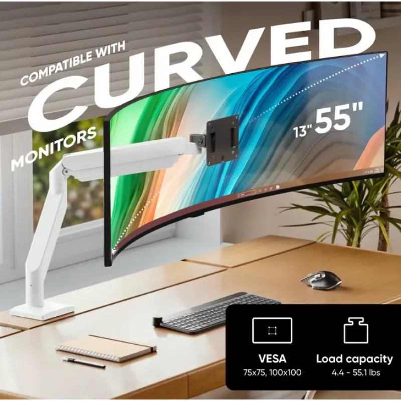 Monitorhalterung ONKRON G110-BG für 1 Display 15 kg, bis zu 106,7 cm (42 Zoll), VESA 75x75–100x100, Klemm-/Tüllenmontage, schwarz/grau