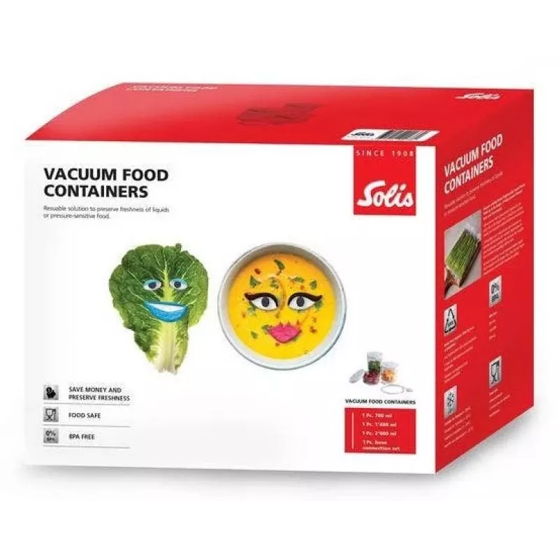 Vakuum-Lebensmittelbehälter-Set Solis 92278 — sechseckig 700 ml, 1,4 L, 2 L, weiß/transparent, geeignet für Kühl- und Gefrierschrank
