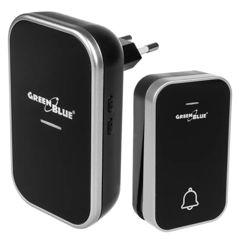 GreenBlue GB157B Kinetic Batteriefreie Funk-Türklingel, Melodien, Schwarz, Reichweite bis 200m, IP44