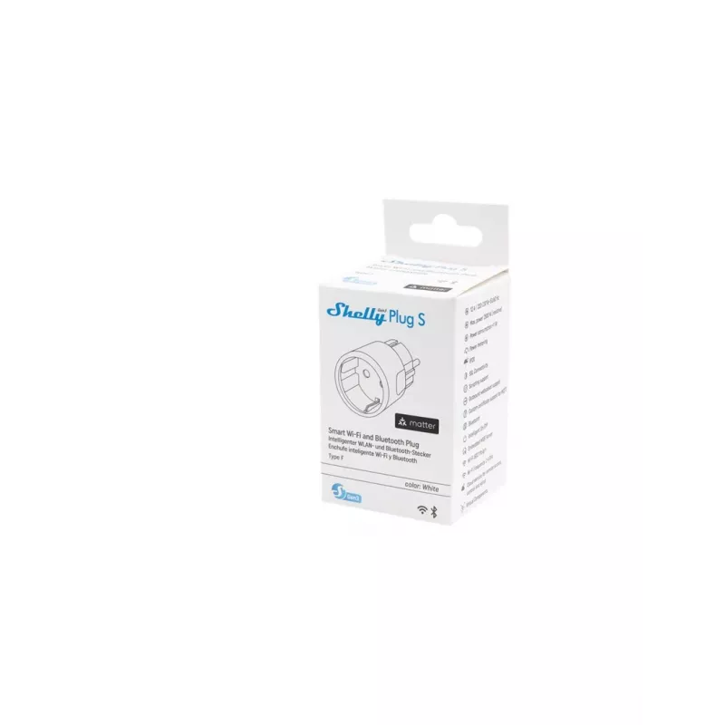 Smart-Steckdose Shelly Plug S Gen3 — Wi‑Fi-Smart-Steckdose mit Energieüberwachung, Typ F, 110–230 V, 2500 W, weiß