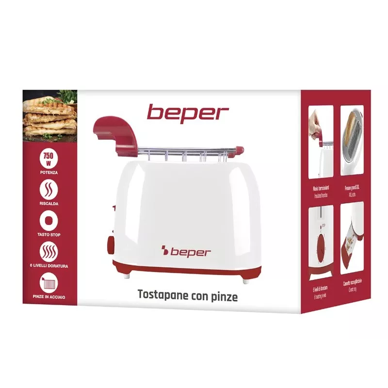 Toaster Beper P101TOS100 2-Scheiben Kompakt-Design, Edelstahlgehäuse, einstellbare Bräunung