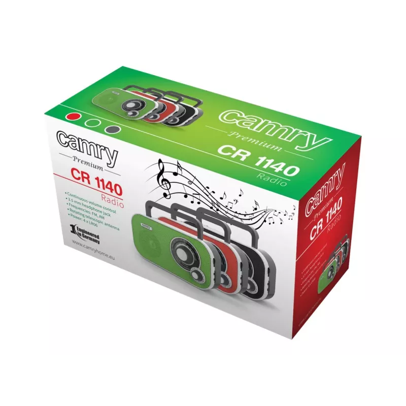 Tragbares Radio Camry CR 1140b — AM/MF, Grau, Netz- oder Batteriebetrieb, kompakt 280×65×113 mm