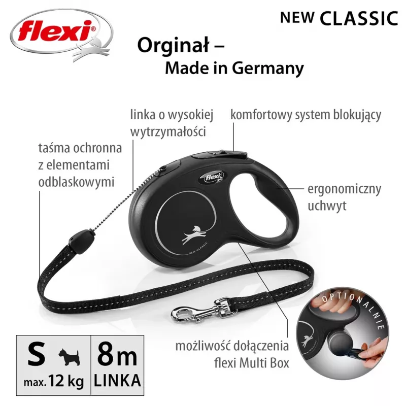 Flexi neu CLASSIC 8 m Schwarze Hundeleine mit Rollmechanismus