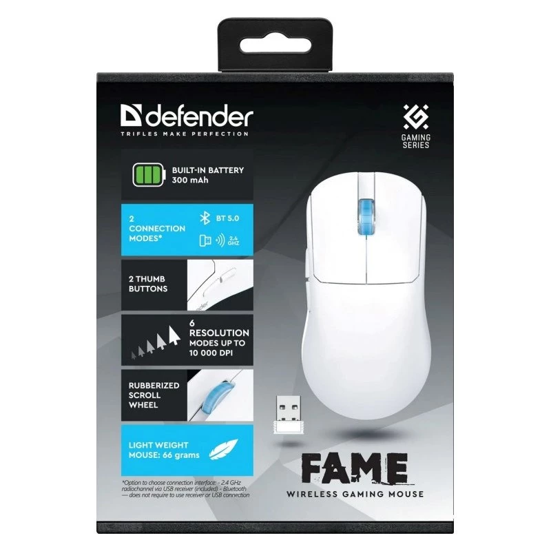 WIRELESS Maus DEFENDER FAME GM-516 RF+BT 10000DPI 6P Weiß