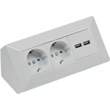 ChiliTec Steckdosenleiste 2-fach+2xUSB Silber 230V max16A 18x18x8cm (22141)