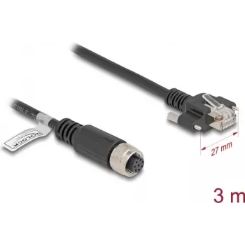 Netzwerkkabel DeLOCK M12 Kabel A-kodiert 8-polig Buchse auf RJ45 Stecker Cat.5e 3 m schwarz