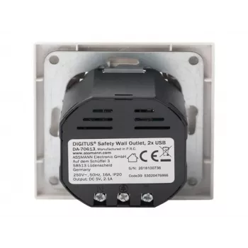 Sicherheitssteckdose für Unterputzmontage Digitus DA-70613 mit 2 USB-Anschlüssen