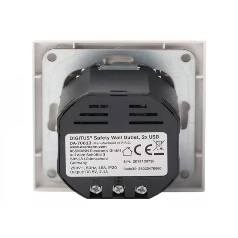 Sicherheitssteckdose für Unterputzmontage Digitus DA-70613 mit 2 USB-Anschlüssen