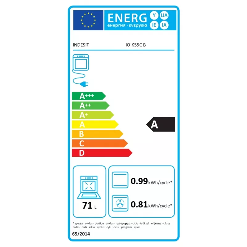 INDESIT Backofen | IO K55C B | 71 L | Elektro | Katalytisch | Elektronisch | Höhe 59,5 cm | Breite 59,5 cm | Schwarz