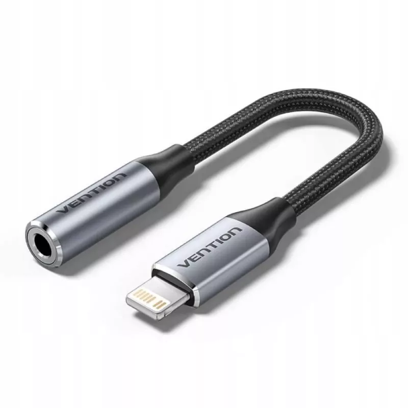 Audio-Adapter Vention Lightning auf 3,5 mm BMBHA, Lightning auf 3,5 mm kabelgebundener Adapter mit 0,1 m Kabel, grau