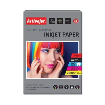 Activejet AP4-125M100 mattes Fotopapier für Tintendrucker; A4; 100 Stück