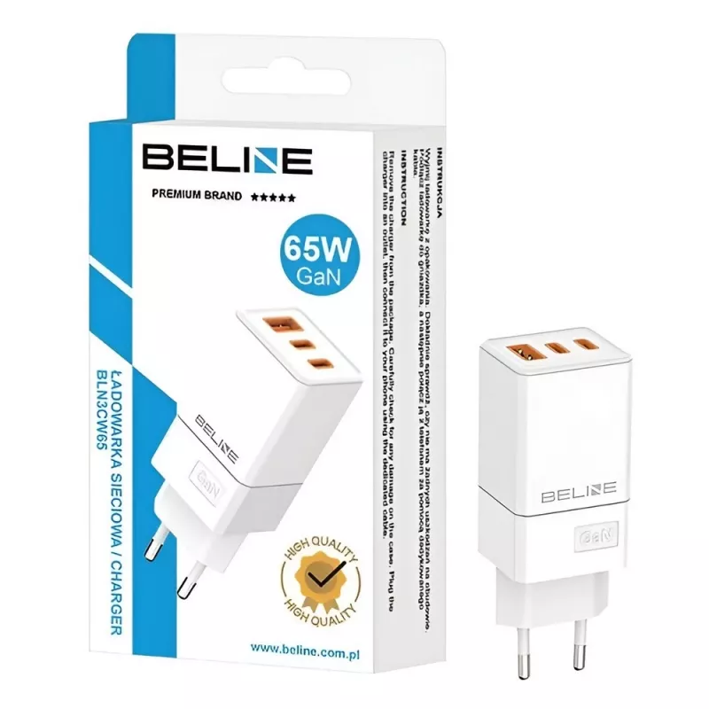 Beline ad. Siec. 2x USB-C 1x USB 65W Weiß/Weiß (nur Kopf) PD 3.0 QC