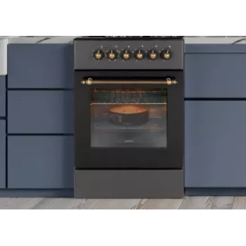 Gas-/Elektroherd MPM MPM-56-KRM-13, 4 Kochzonen, elektrischer Backofen 58 L, mechanische Drehknöpfe, schwarz