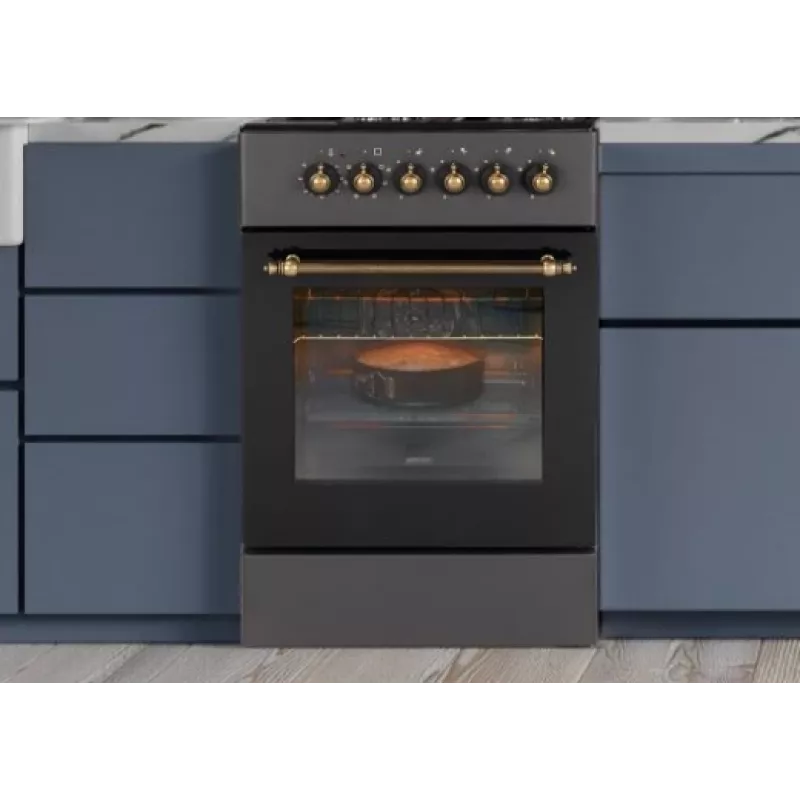 Gas-/Elektroherd MPM MPM-56-KRM-13, 4 Kochzonen, elektrischer Backofen 58 L, mechanische Drehknöpfe, schwarz