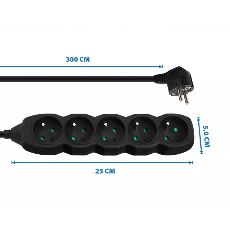 Steckdosenleiste ESPERANZA ELK208K — 5 Steckdosen, 3 m Kabel, schwarz