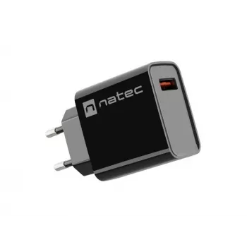 NATEC AC-Schnellladegerät für den Innenbereich, kabelgebunden, Ribera – 18 W (5–15 V, bis zu 3 A), 1× USB-A, Huawei FCP/SCP, schwarz
