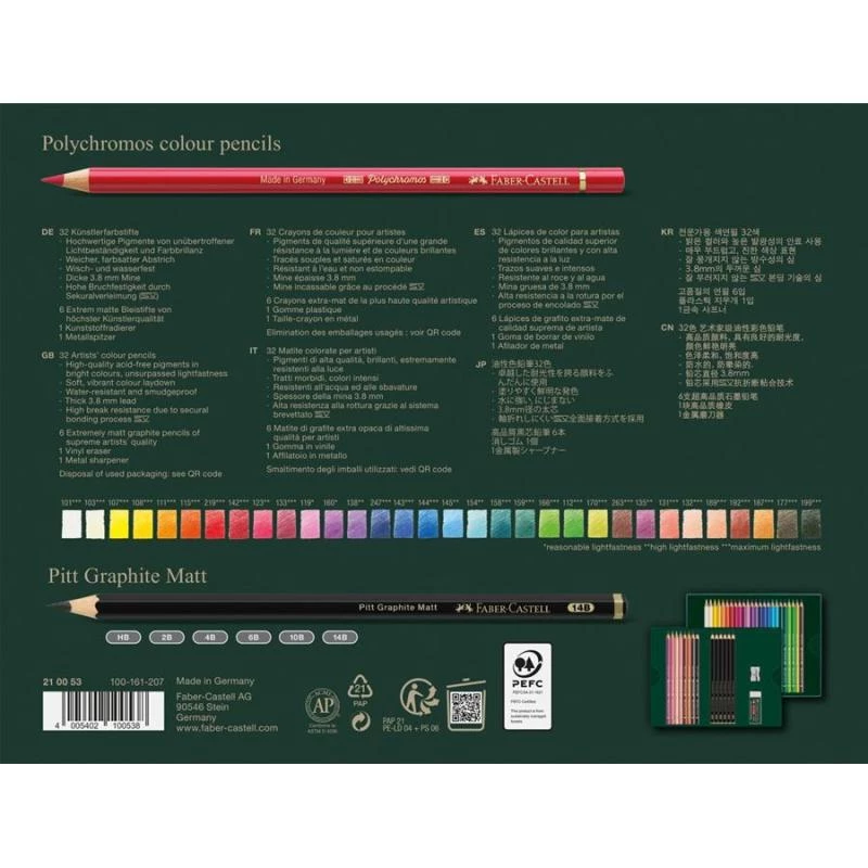 Ölbasierter Stift Faber-Castell Polychromos & Pitt Graphite Matt Set 38-tlg. Mehrfarbig