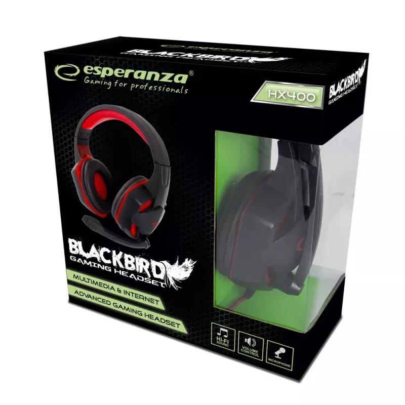 Gaming-Headset ESPERANZA BLACKBIRD, Mikrofon, USB/Klinke 3,5 mm, Schwarz/Rot