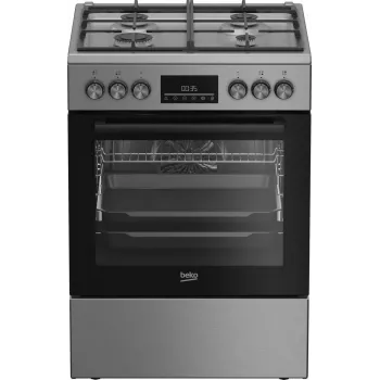 Freistehender Gas-Elektro-Herd BEKO FBM62330GXTN 60 cm, 4-Flammen-Gaskochfeld, 72 l Elektrobackofen, Energieeffizienzklasse A