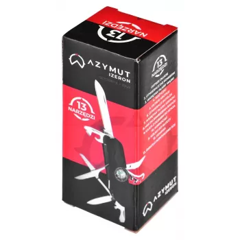 Taschenmesser AZYMUT Izeron Multitool — 13 Werkzeuge, Edelstahl 420J2/3CR13, gefaltet 9 cm, 91 g, Ledergürteltasche, integriertes Licht & Kompass