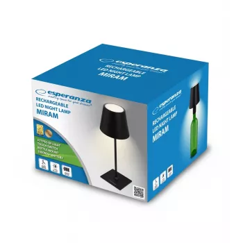 Tisch LED Schreibtischlampe ESPERANZA ELD119K Schwarz — 3W, 4000K, 200 lm, USB-C, 2400 mAh Batterie, 400 mm Höhe