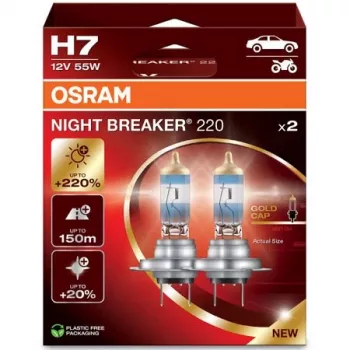 Halogen-Scheinwerferlampe osram H7 NIGHT BREAKER 220 — Doppelpack (Modell 64210NB220-2HB)