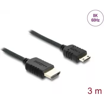 DELOCK HDMI-Kabel 3 m — Typ A (Stecker) auf Typ C (Mini) (Stecker), 48 Gbit/s, bis zu 7680×4320, goldbeschichtete Kontakte, schwarz