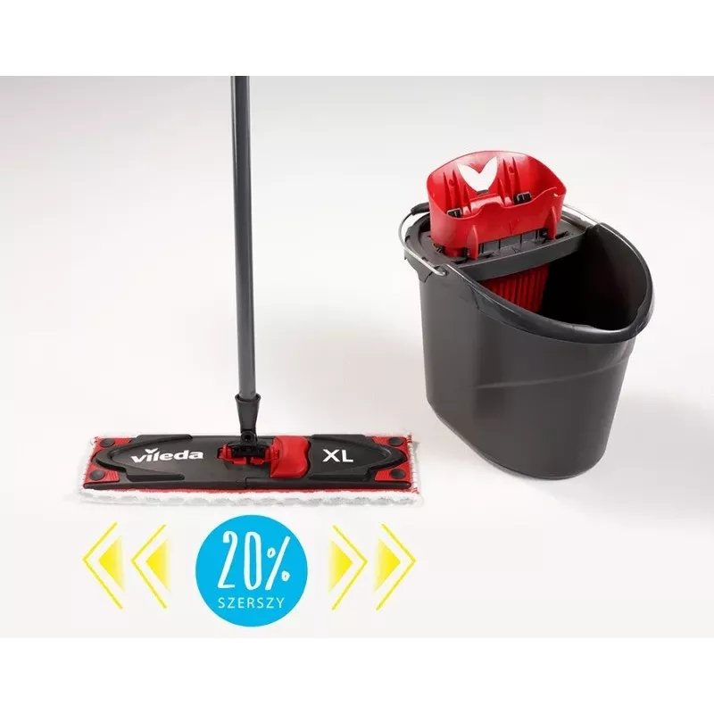 VILEDA Wischmopp Ultramax XL Box — waschbarer Mikrofaser-360°-Drehkopf, faltbar, für Hartböden