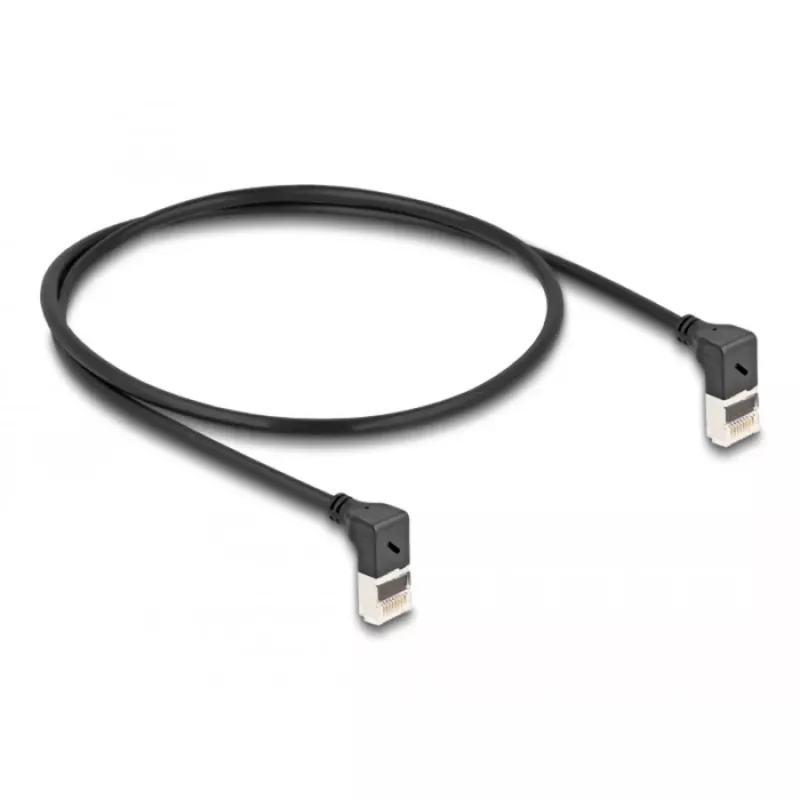 Netzwerkkabel DeLOCK RJ45 Cat.6A S/FTP schlank 90° nach oben 0,5 m Schwarz