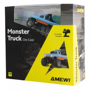 Funkgesteuerter Amewi Monster Truck DieCast 1:64 RTR, blau/orange