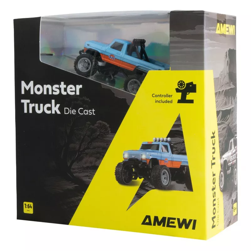 Funkgesteuerter Amewi Monster Truck DieCast 1:64 RTR, blau/orange