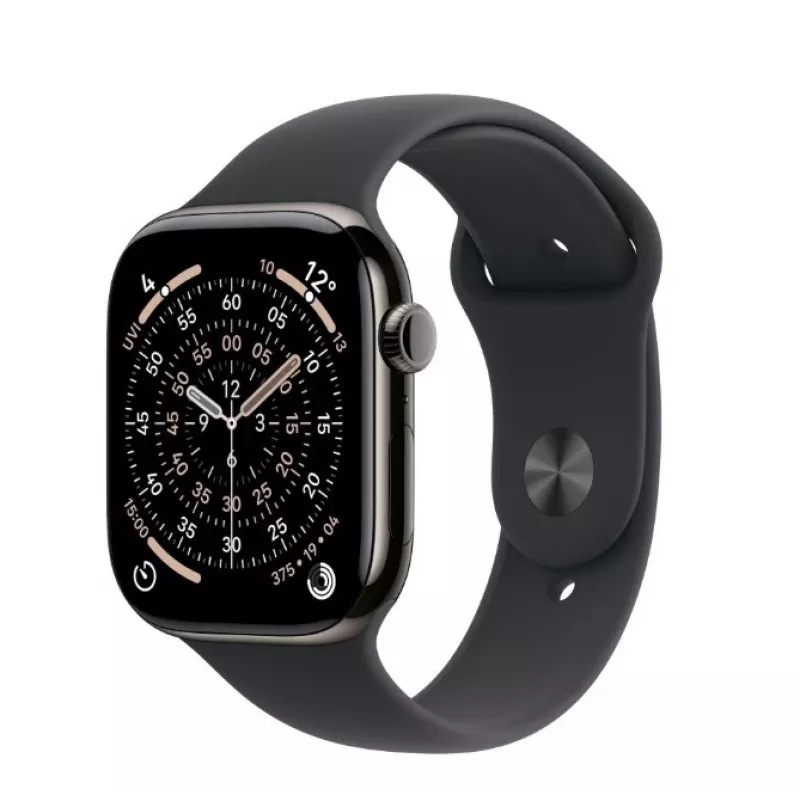 Smartwatch Apple Watch Series 11 GPS + Cellular 42mm Slate Titanium Gehäuse Schwarzes Sportarmband M/L
