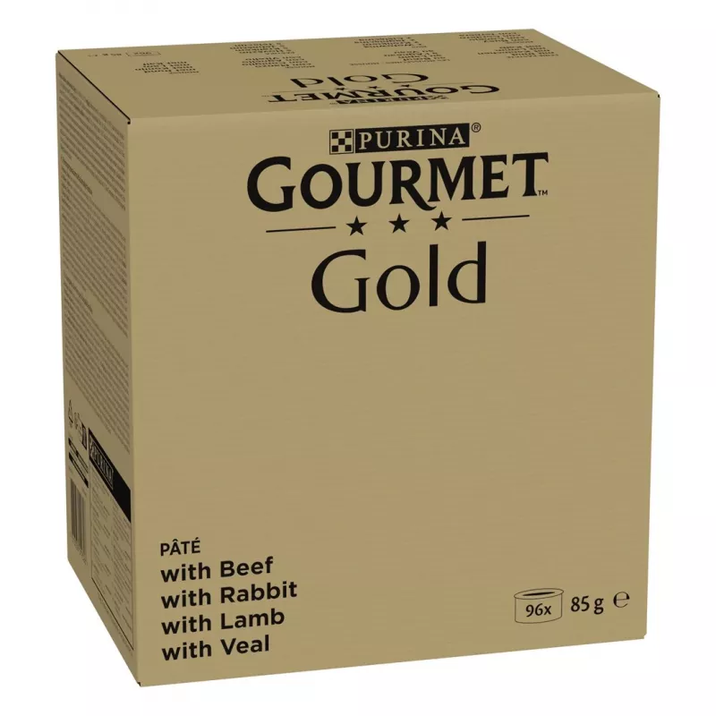 Nassfutter für Katzen Purina Nestlé GOURMET Gold Mus Mix — 96 x 85 g, 4 Sorten, ausgewachsene Katzen, 77,5 % Feuchtigkeit