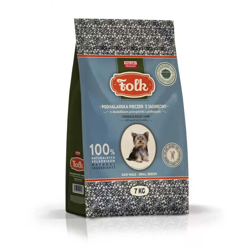 FOLK Kleine Rassen Lammbraten nach Podhale-Art mit Wachtel und Petersilie - Trockenfutter für Hunde - 7 kg
