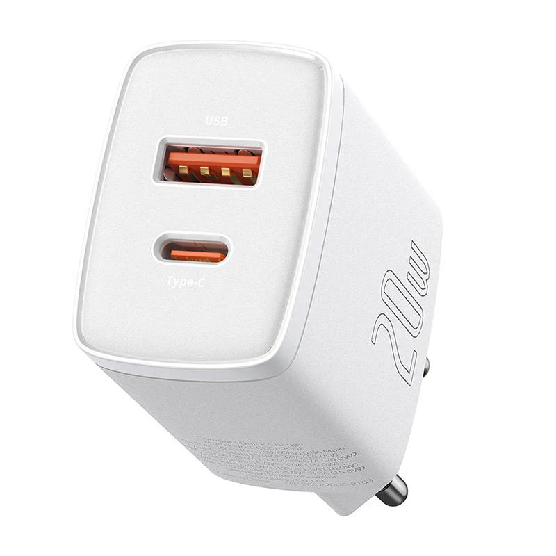 Wandladegerät Baseus Compact 1x USB-A + 1x USB-C 3A, kompakter Reiseadapter