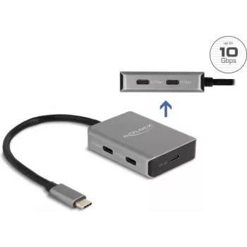 USB Type-C Hub DeLOCK 64249 10000 Mbit/s Schwarz Grau