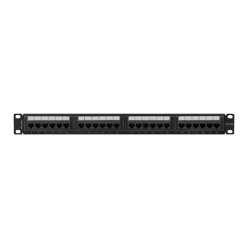 Patchpanel 1U LANBERG PPUA-1024-B, 24 Ports, Cat6a, U/UTP, 1U Rack, Tiefe 102 mm, Metall, schwarz