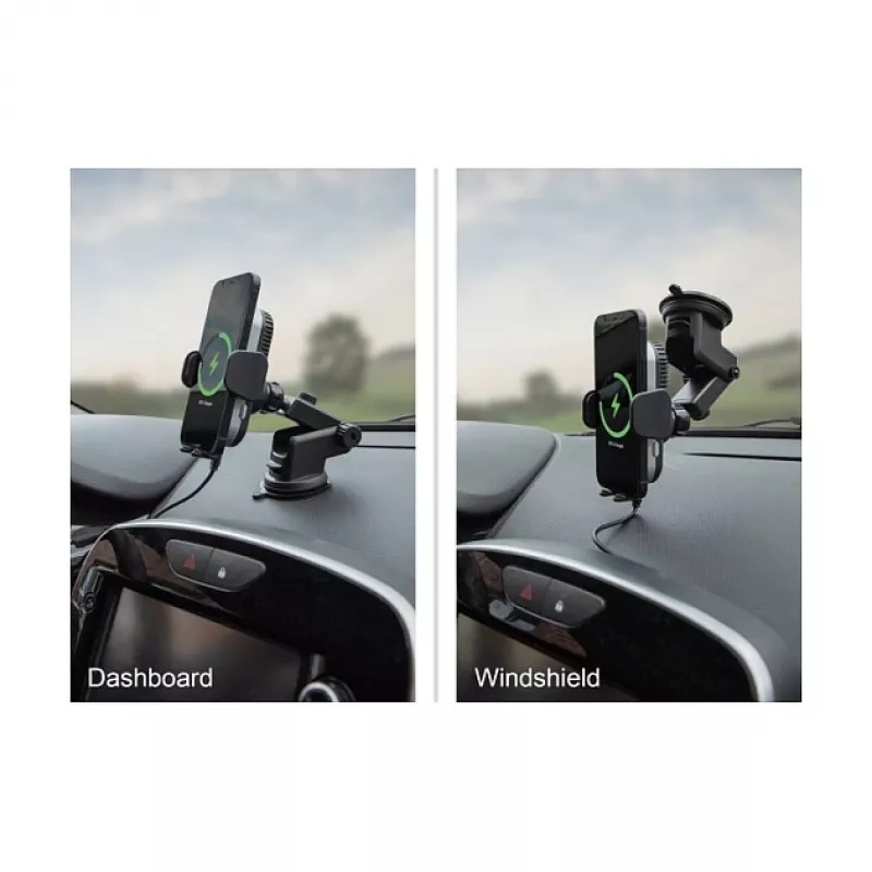 Aktive Auto-Halterung DELOCK 66939 für Mobiltelefone — Saugnapfhalterung, Schwarz/Grau, kompatibel mit kabellosem Laden