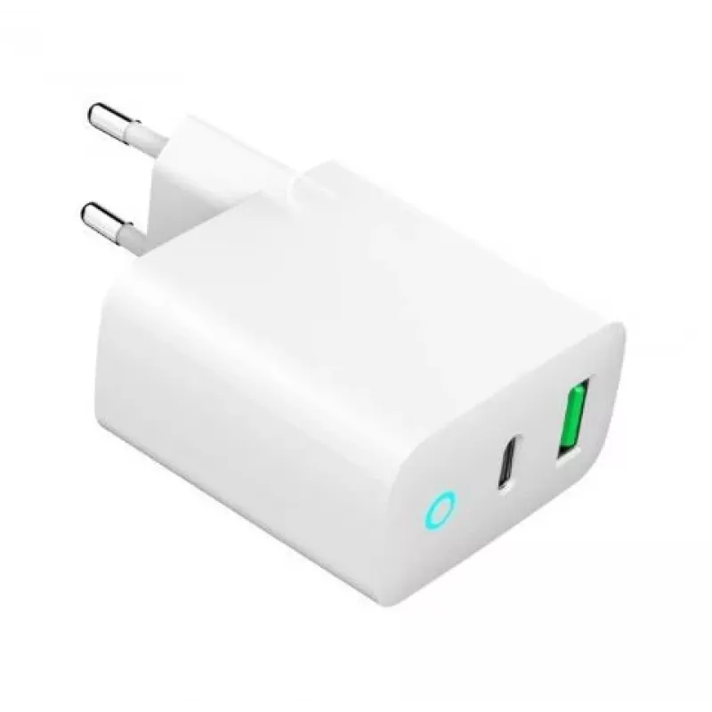 Netzladegerät 220V GEMBIRD, Universal, 1x USB Type-C PD 20 W, 1x USB-A 3.0 QC 18 W, LED-Anzeige, Weiß