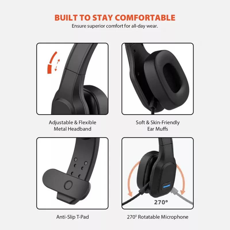 Audiocore 74452 Bluetooth-Headset Kopfhörer Geräuschunterdrückung Mikrofon Call Center Google Siri Büro kabellos