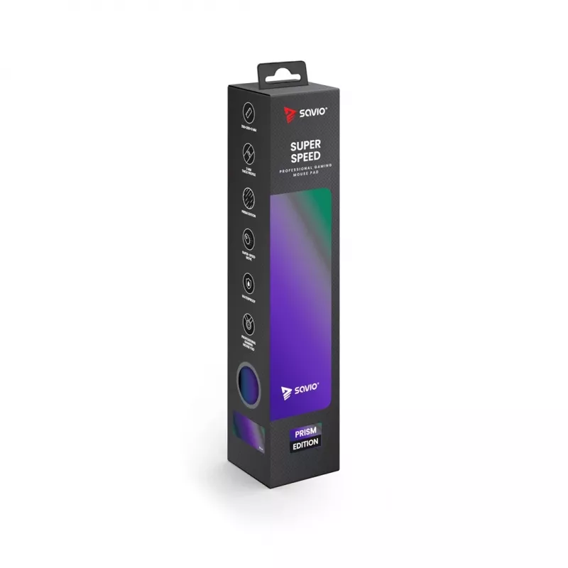 Gaming-Mauspad SAVIO Super Speed L Prism Edition — 700×300×3 mm, lila, genähte Kanten, rutschfeste Unterseite