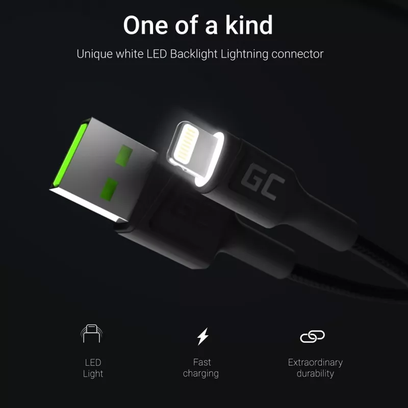 Lightning-auf-USB-A-Kabel Grün Cell KABGC12, 2 m, Lightning – USB A, Schwarz