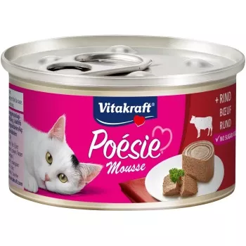 Nassfutter für Katzen Vitakraft Poésie Mousse Rind 85 g — Eintel-Portionen-Mousse mit Rind, Alleinfuttermittel