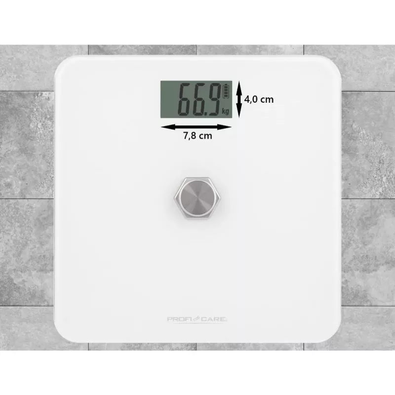 Elektronische Personenwaage Profi-Care PC-PW 3112 — 180 kg Kapazität, 100 g Genauigkeit, 310×310×44 mm, LCD-Anzeige